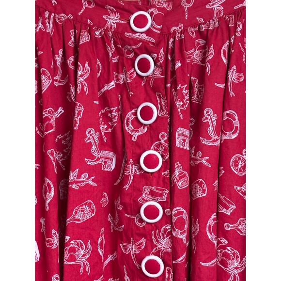 Hell Bunny Vixen Marin skirt, red/white nautical, pinup, whimsical, coastal - Picture 3 of 7